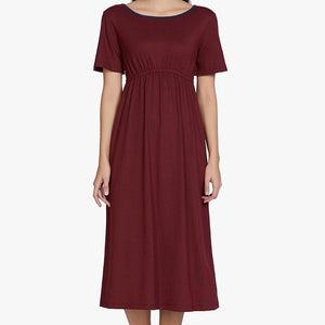 Cotton Blend Chemise Dress - Maroon