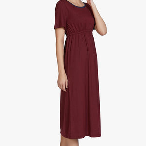 Cotton Blend Chemise Dress - Maroon