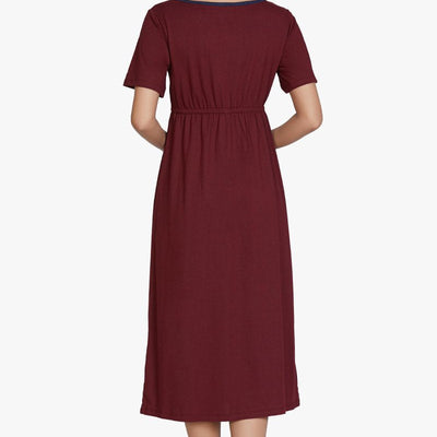 Cotton Blend Chemise Dress - Maroon