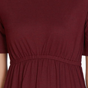 Cotton Blend Chemise Dress - Maroon