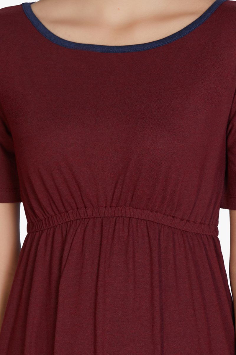 Cotton Blend Chemise Dress - Maroon