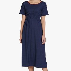 Cotton Blend Chemise Dress - Navy
