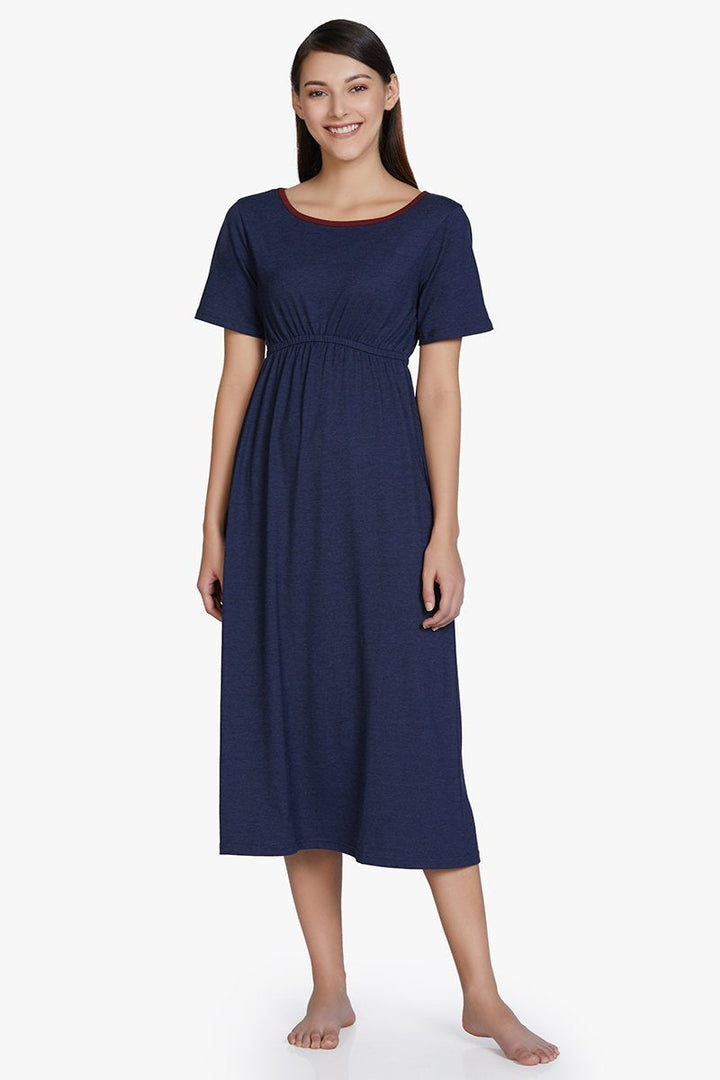 Cotton Blend Chemise Dress - Navy