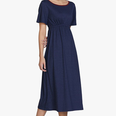 Cotton Blend Chemise Dress - Navy