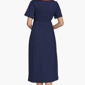 Cotton Blend Chemise Dress - Navy