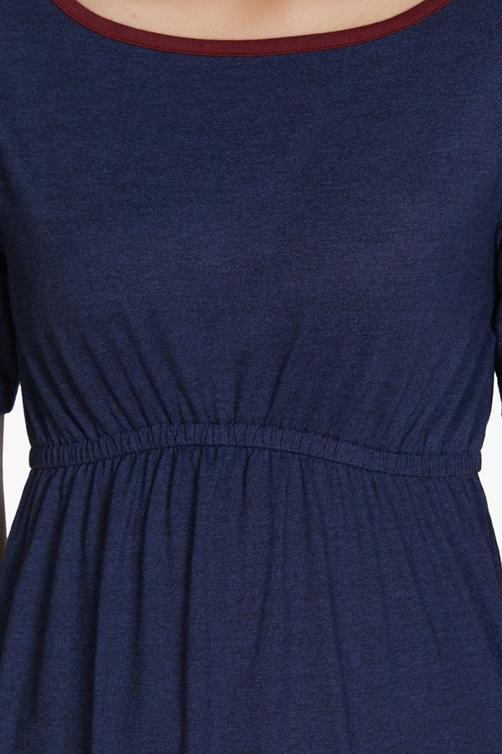 Cotton Blend Chemise Dress - Navy