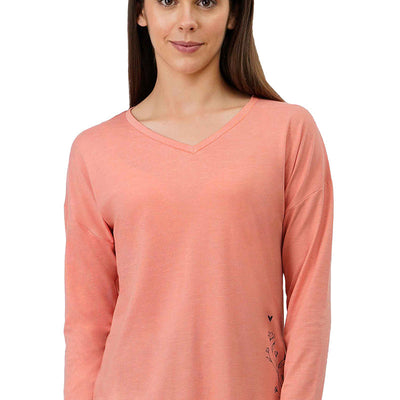 Cotton Blend Long Sleeves Sleep T-shirt - Canyon Clay