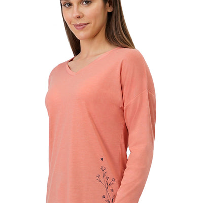 Cotton Blend Long Sleeves Sleep T-shirt - Canyon Clay