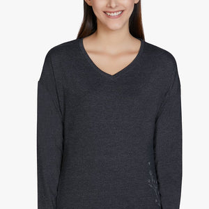 Cotton Blend Long Sleeve Sleep T-shirt - Charcoal