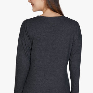 Cotton Blend Long Sleeve Sleep T-shirt - Charcoal