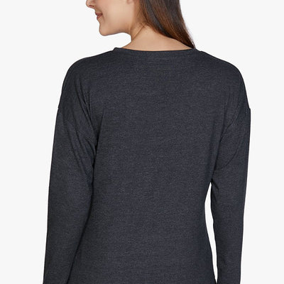 Cotton Blend Long Sleeve Sleep T-shirt - Charcoal