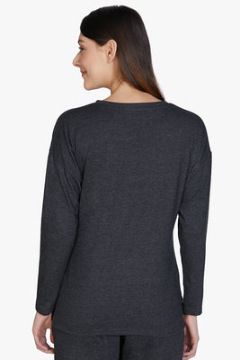 Cotton Blend Long Sleeve Sleep T-shirt - Charcoal