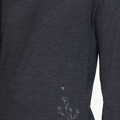 Cotton Blend Long Sleeve Sleep T-shirt - Charcoal