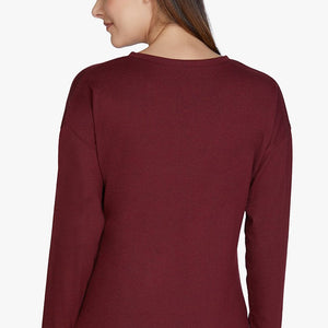 Cotton Blend Long Sleeve Sleep T-shirt - Maroon