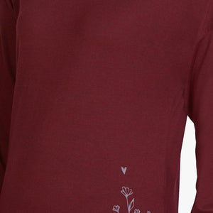 Cotton Blend Long Sleeve Sleep T-shirt - Maroon