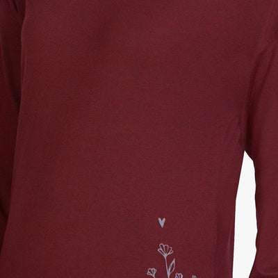 Cotton Blend Long Sleeve Sleep T-shirt - Maroon