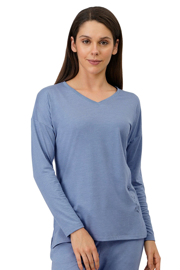 Cotton Blend Long Sleeves Sleep T-shirt - Tempest