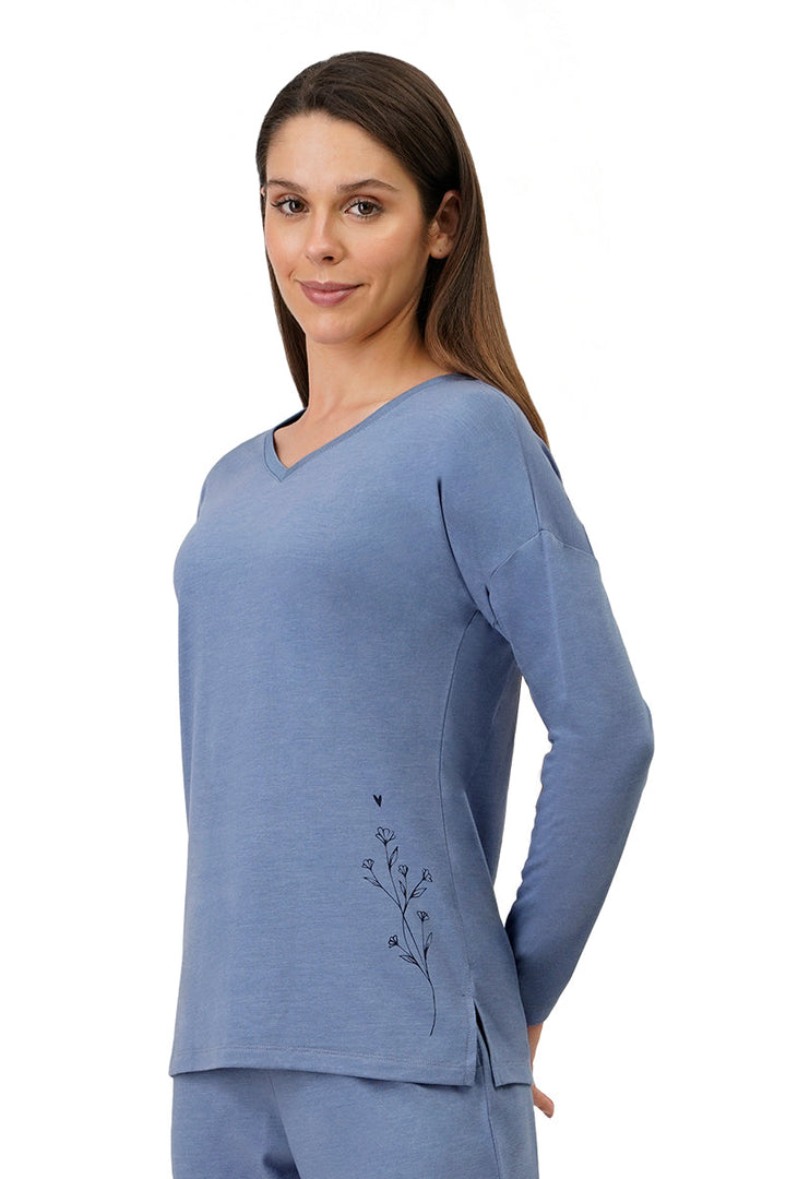 Cotton Blend Long Sleeves Sleep T-shirt - Tempest