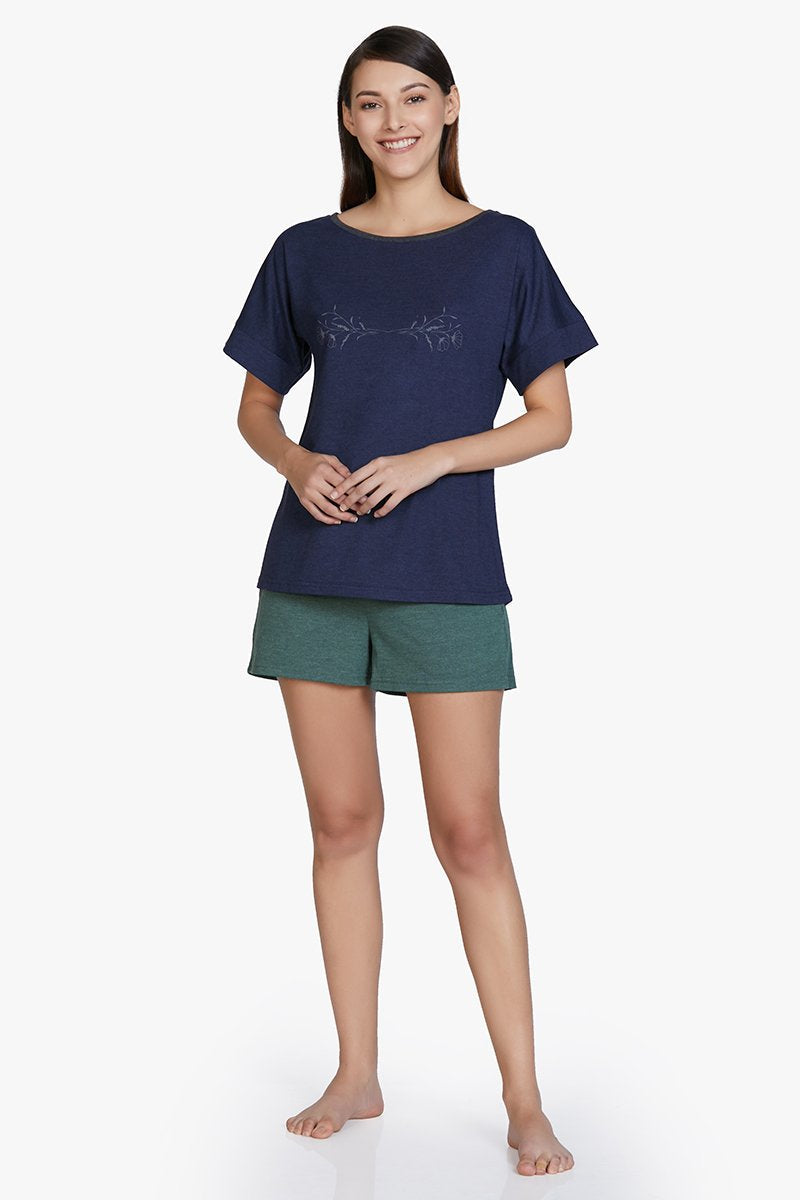 Cotton Blend Sleep T-shirt - Navy