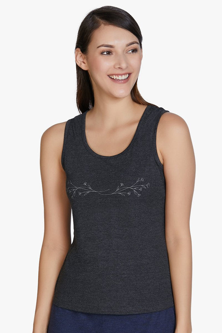 Cotton Blend Sleep Tank Top - Charcoal