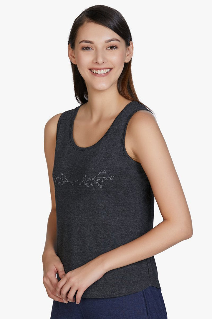 Cotton Blend Sleep Tank Top - Charcoal