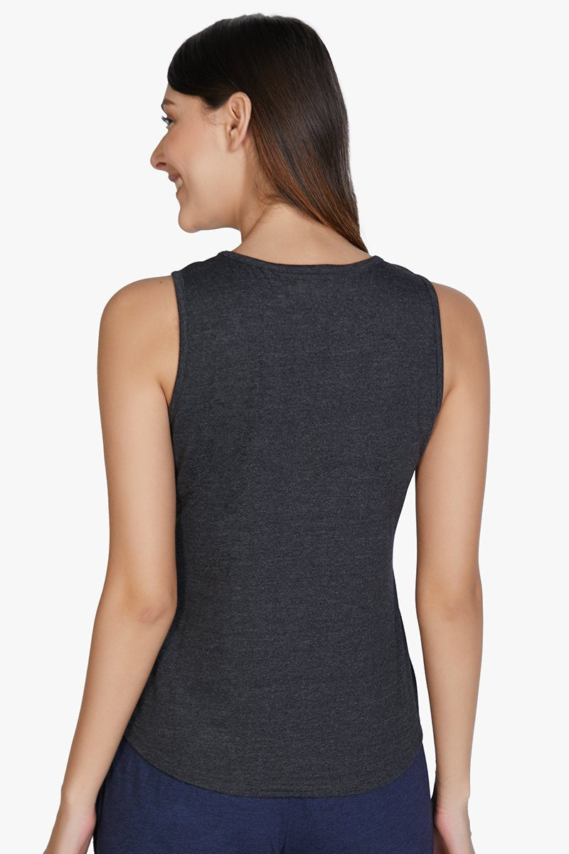 Cotton Blend Sleep Tank Top - Charcoal