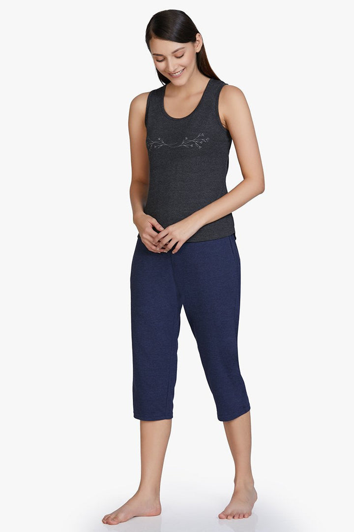 Cotton Blend Sleep Tank Top - Charcoal