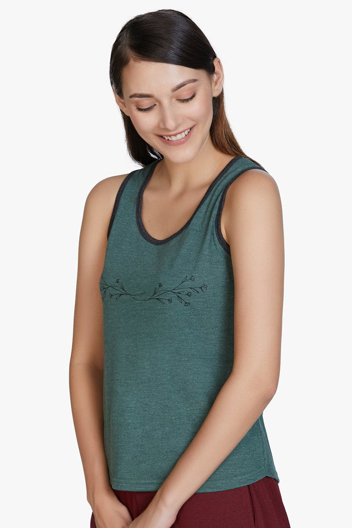 Cotton Blend Sleep Tank Top - Olive