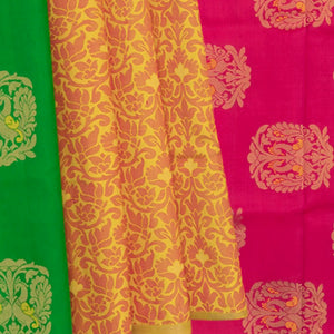 Green & Yellow Handwoven Soft Silk Saree-Green