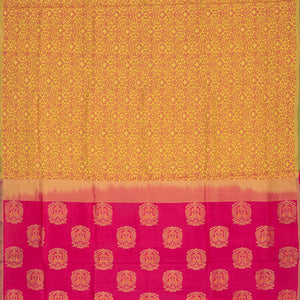 Green & Yellow Handwoven Soft Silk Saree-Green