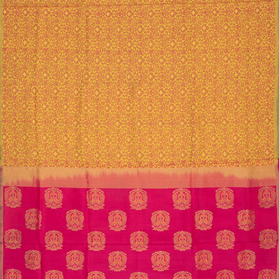 Green & Yellow Handwoven Soft Silk Saree-Green