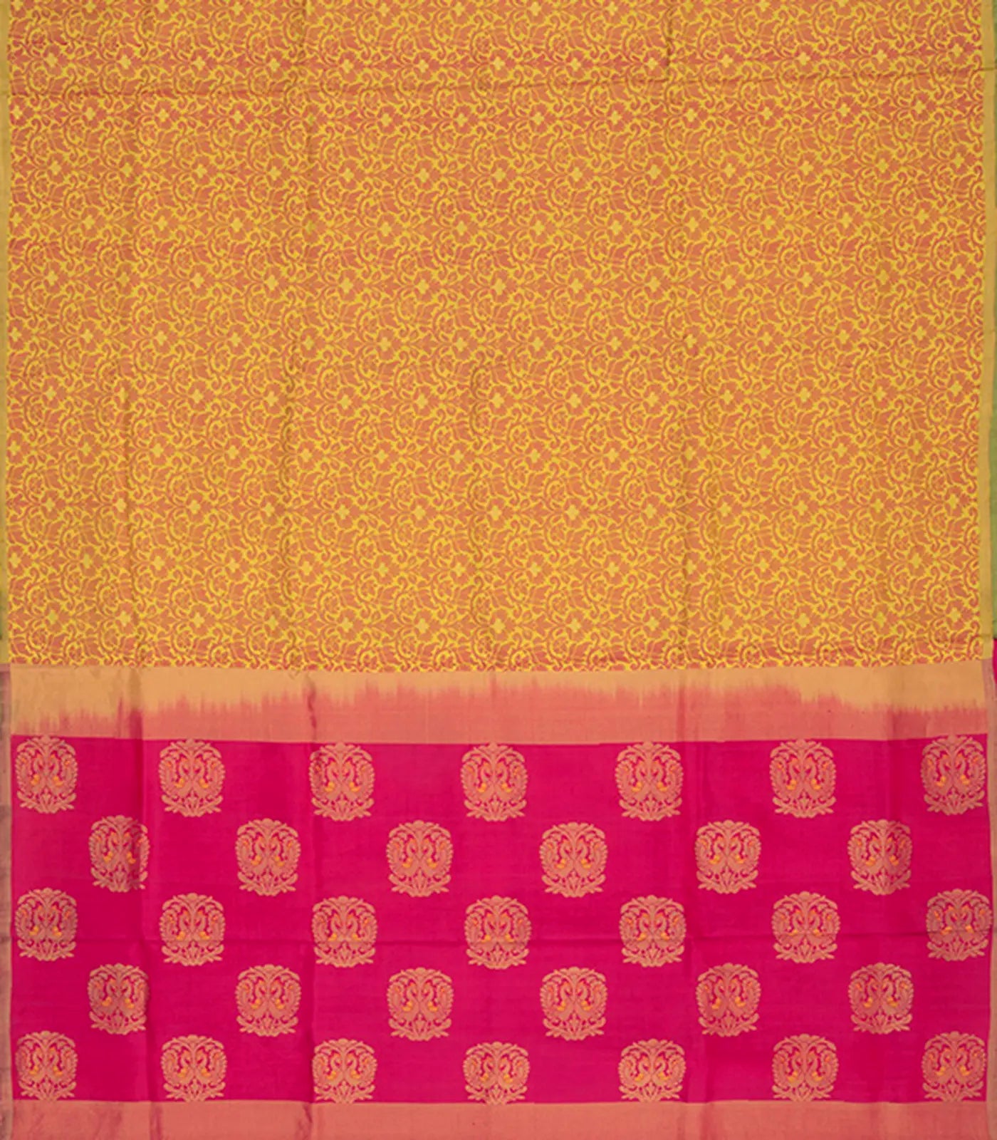 Green & Yellow Handwoven Soft Silk Saree-Green