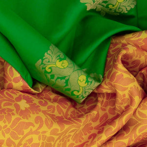 Green & Yellow Handwoven Soft Silk Saree-Green