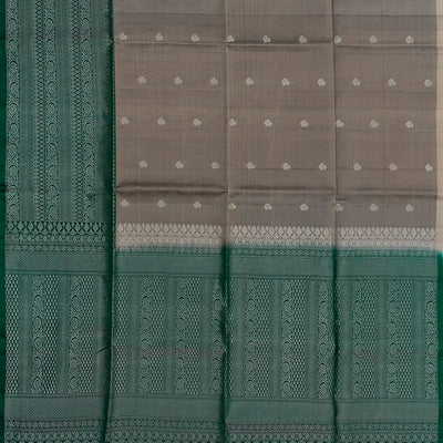 Grey Handloom Soft Silk Saree With Floral Motifs & Green Border-Grey