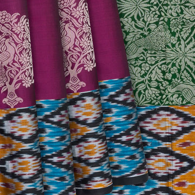 Crimson Soft Silk Saree With Peacock Motif Buttas-Crimson