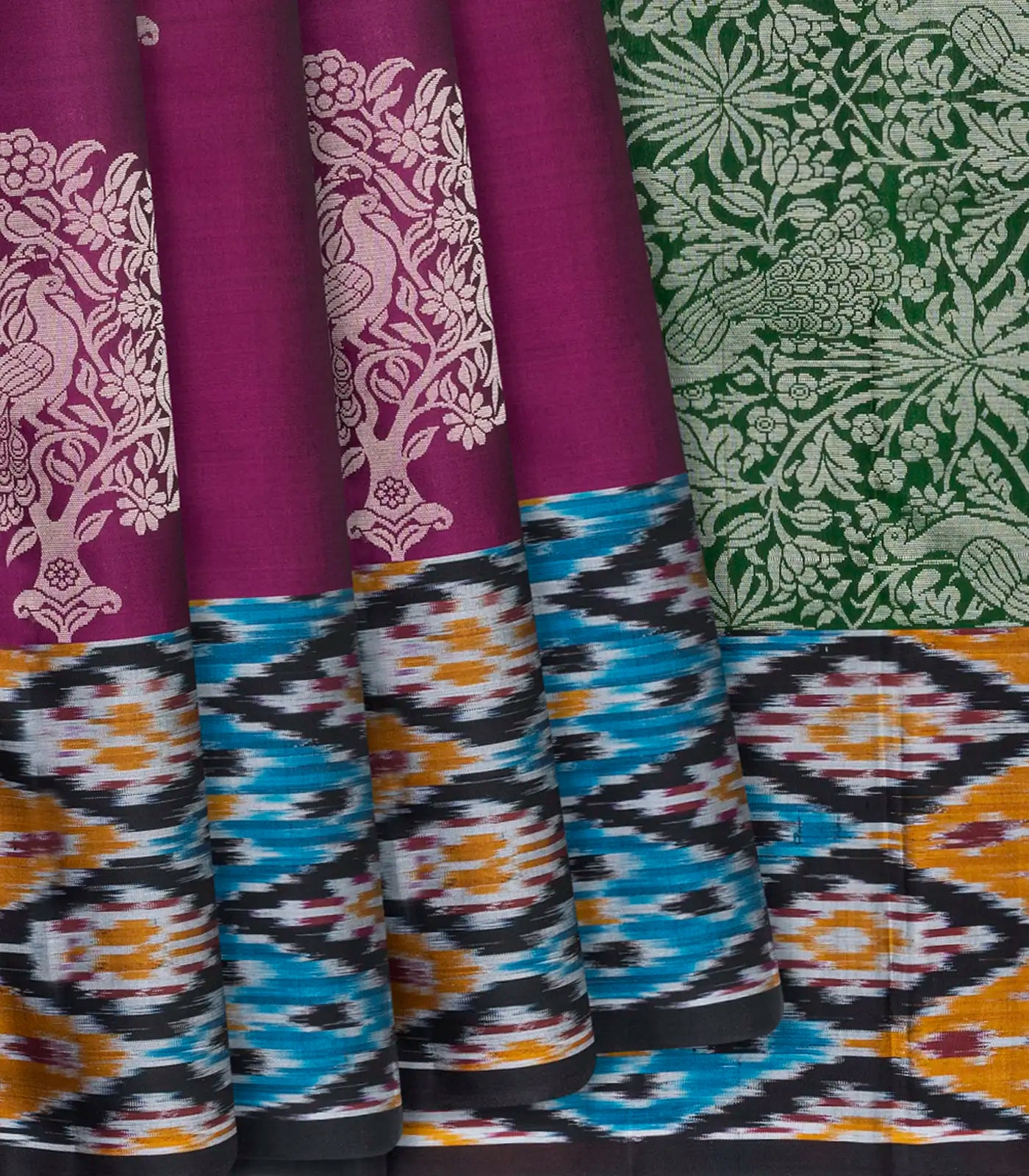 Crimson Soft Silk Saree With Peacock Motif Buttas-Crimson