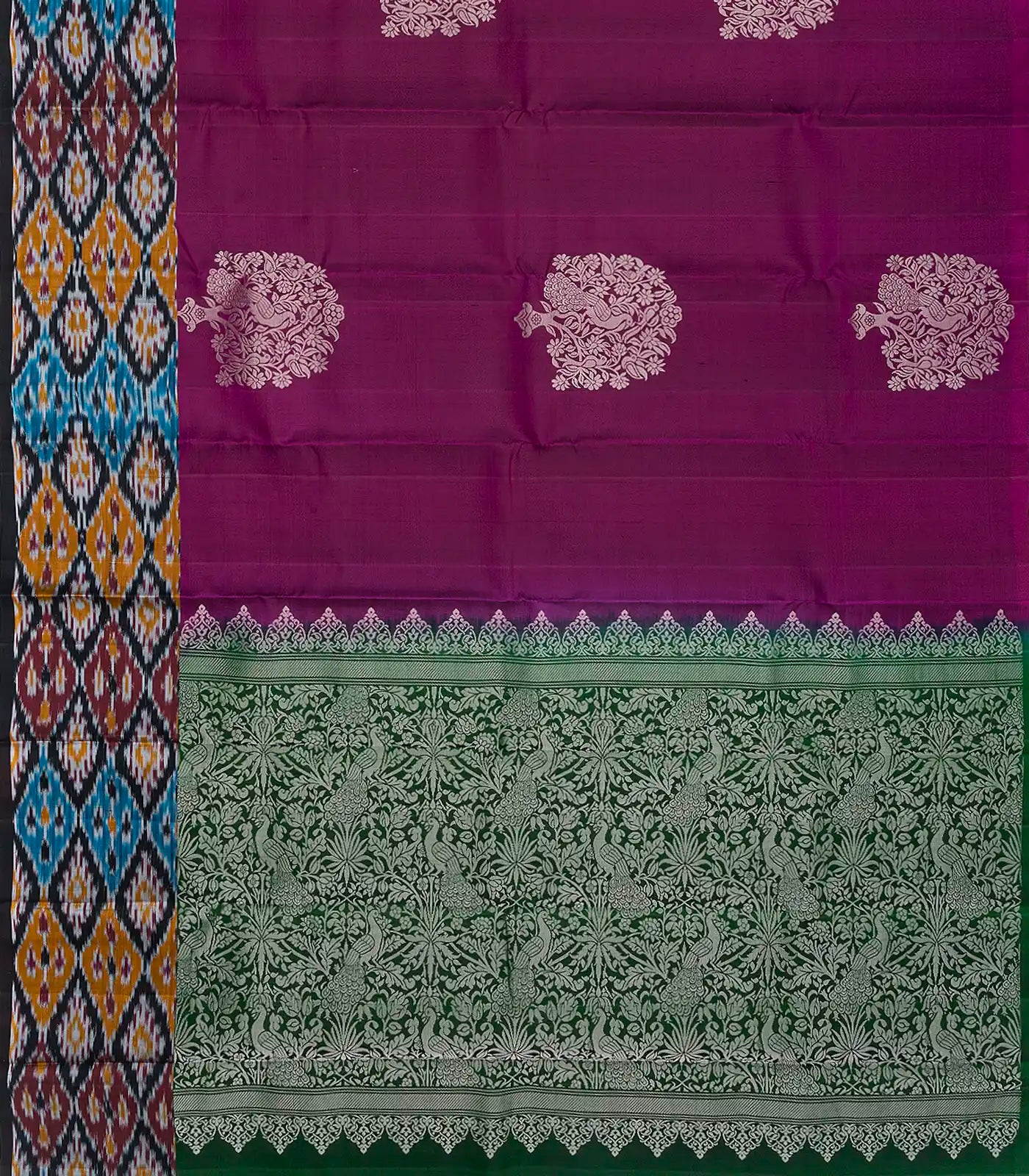 Crimson Soft Silk Saree With Peacock Motif Buttas-Crimson