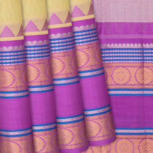 Yellow Handloom Chirala Soft Silk Saree With Purple Border-Yellow