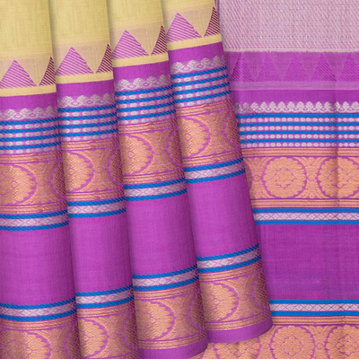 Yellow Handloom Chirala Soft Silk Saree With Purple Border-Yellow