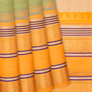 Cardamom Green Handloom Chirala Soft Silk Saree With Mustard Border-Cardamom Green