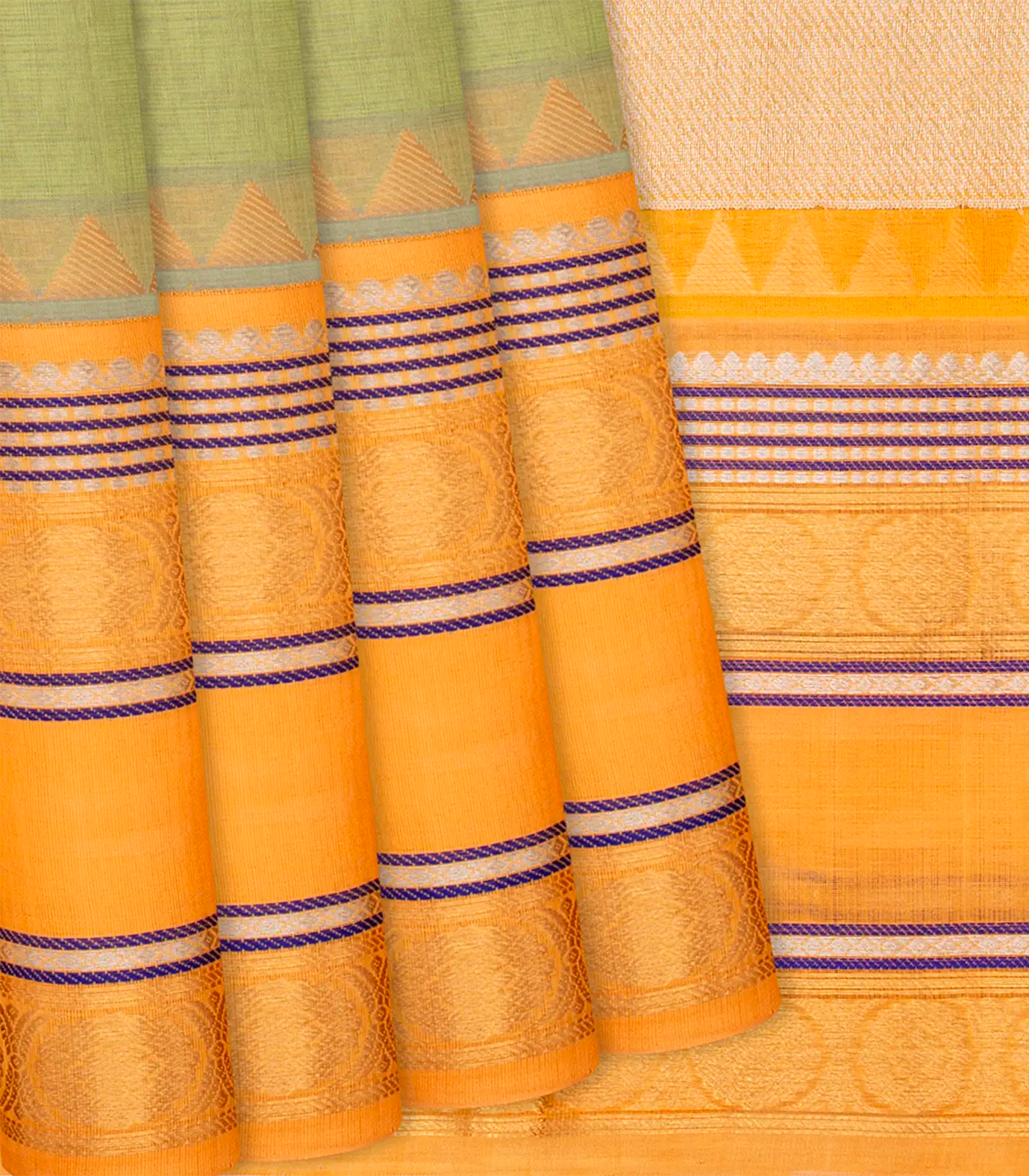Cardamom Green Handloom Chirala Soft Silk Saree With Mustard Border-Cardamom Green