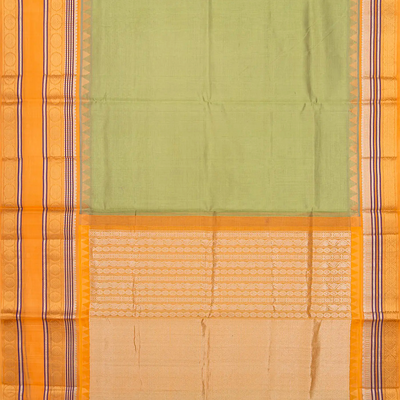 Cardamom Green Handloom Chirala Soft Silk Saree With Mustard Border-Cardamom Green
