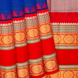 Blue Handloom Chirala Soft Silk Saree With Red Border-Blue