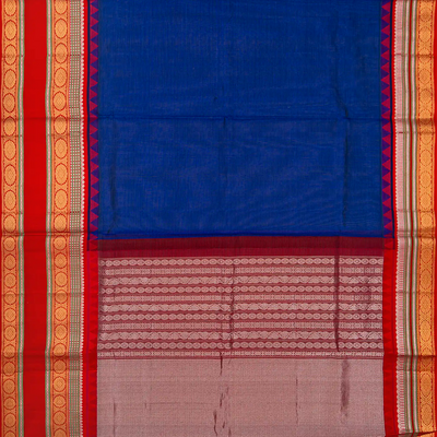 Blue Handloom Chirala Soft Silk Saree With Red Border-Blue