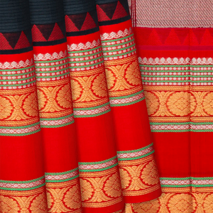 Black Handloom Chirala Soft Silk Saree With Red Border-Black