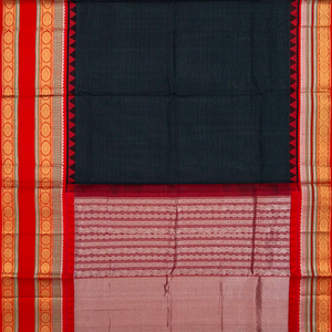 Black Handloom Chirala Soft Silk Saree With Red Border-Black