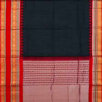 Black Handloom Chirala Soft Silk Saree With Red Border-Black