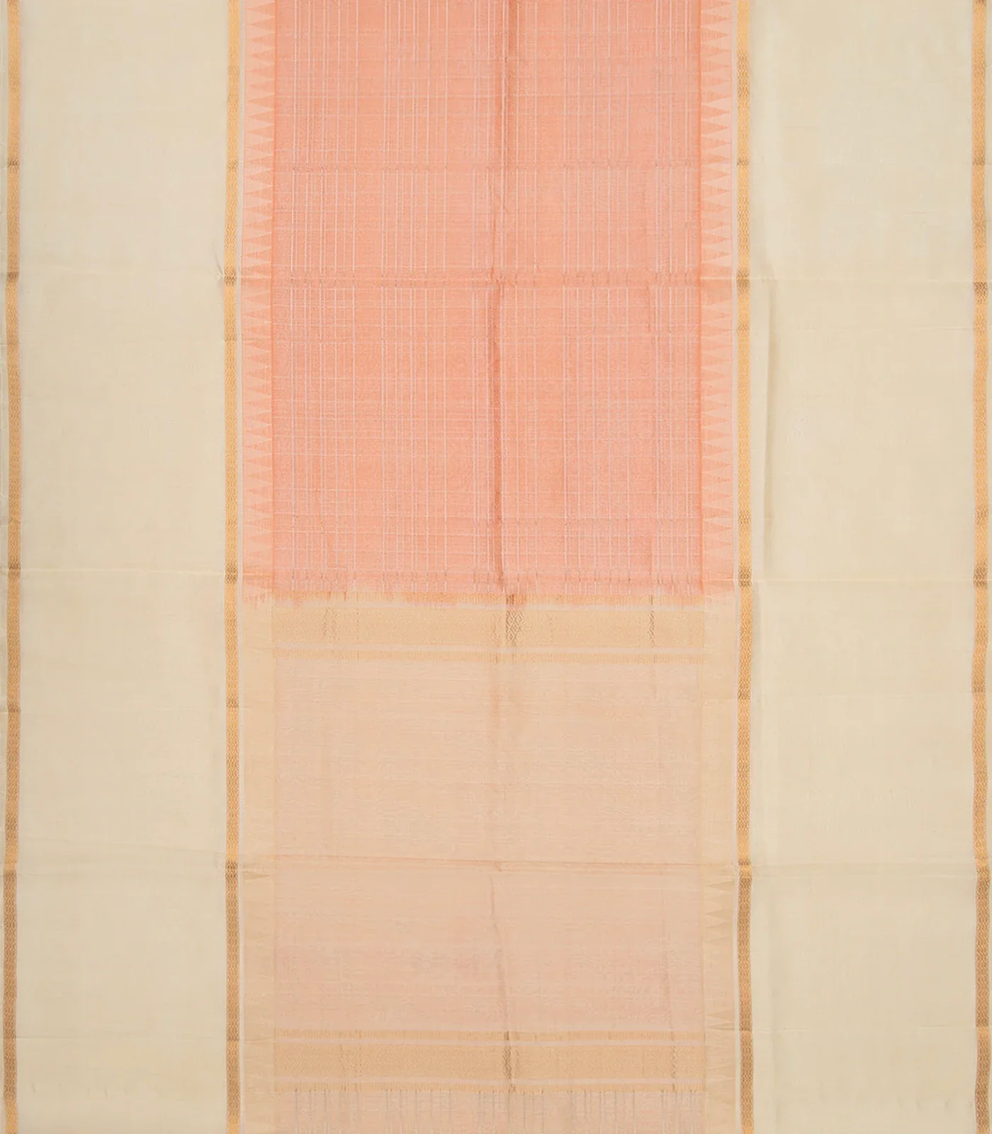 Light Peach Handloom Chirala Soft Silk Saree With Zari Checks-Light Peach