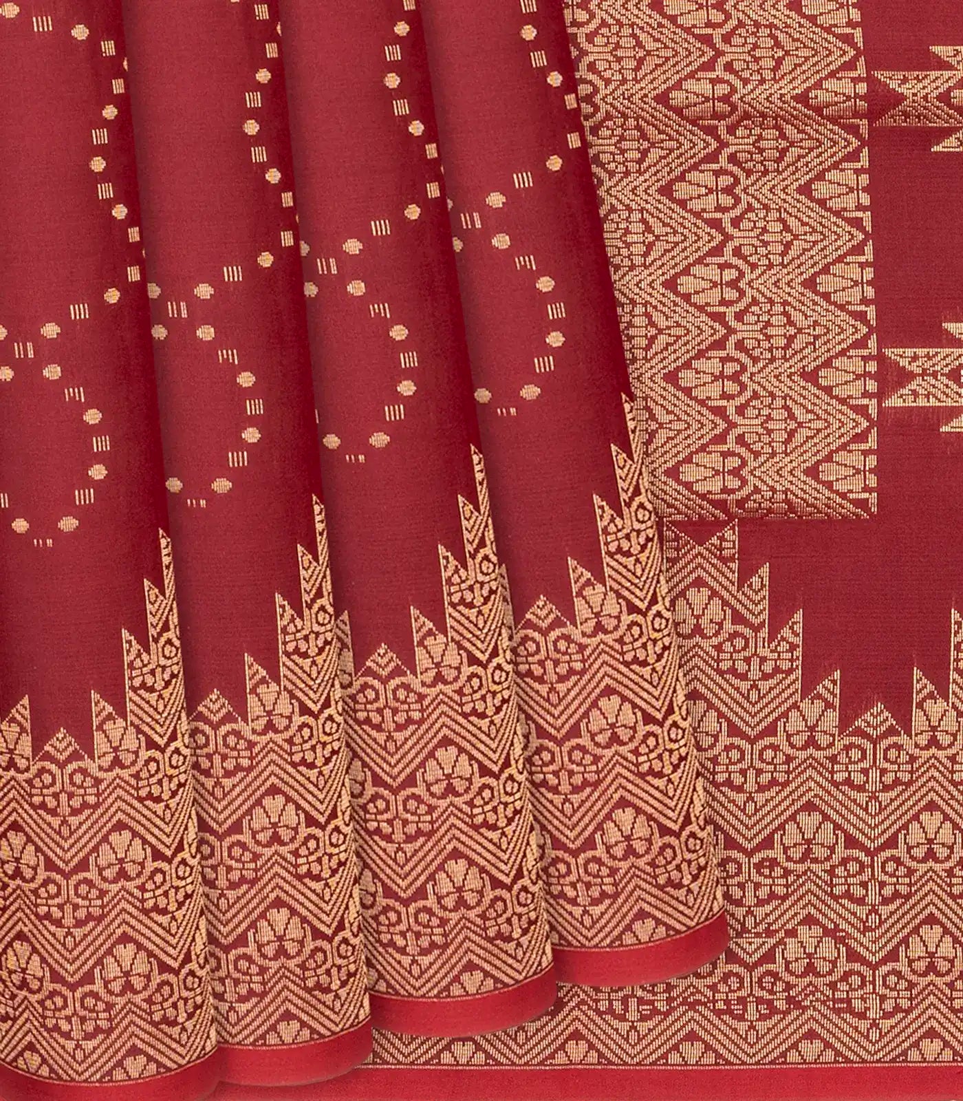 Crimson Handloom Soft Silk Saree With Jaal Motifs-Crimson