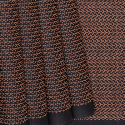 Black Soft Silk Saree With Dots & Stripes-Black